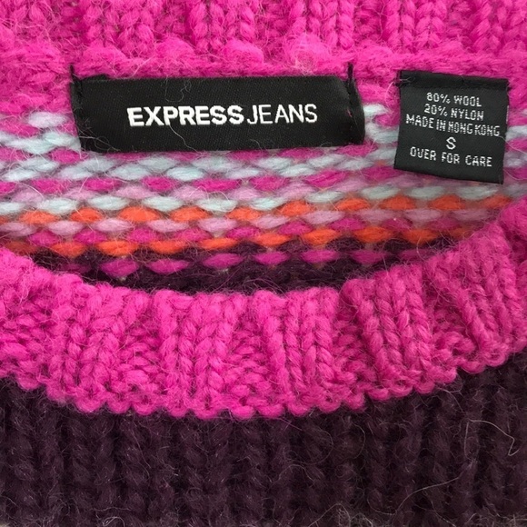 Express Jeans Wool Stripe Knit Sweater Pink Purple - Picture 3 of 3